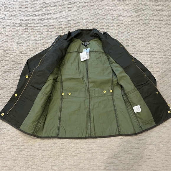 NWT J.Crew Factory XXSP Petite Mossy Brown resin-coated twill field jacket - Picture 6 of 12